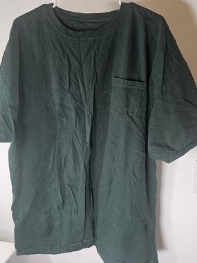 Hanes Beefy T Shirt Plain Short Sleeves Blank Pocket Tee Faded Green Wear Grunge